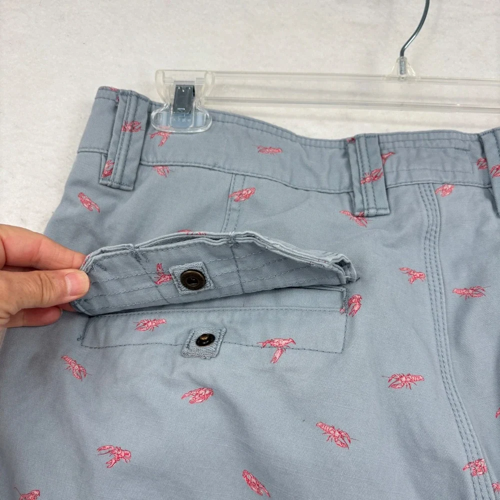 FatFace Lobster Print Chino Shorts Mens 36 Light Blue Novelty Cotton Twill